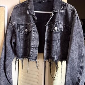 Distressed Black Denim Cropped Jacket